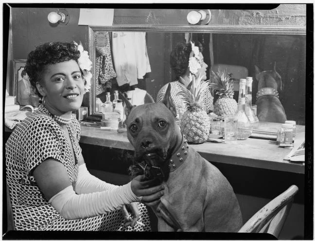 [Portrait of Billie Holiday and Mister, Downbeat(?), New York, N.Y., ca. June 1946]